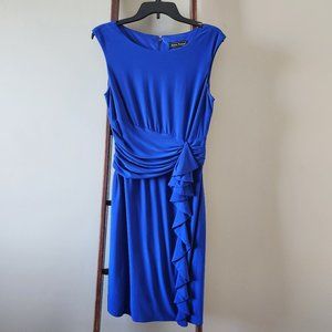 Jessica Howard ruched dress with cascade ruffle in royal blue